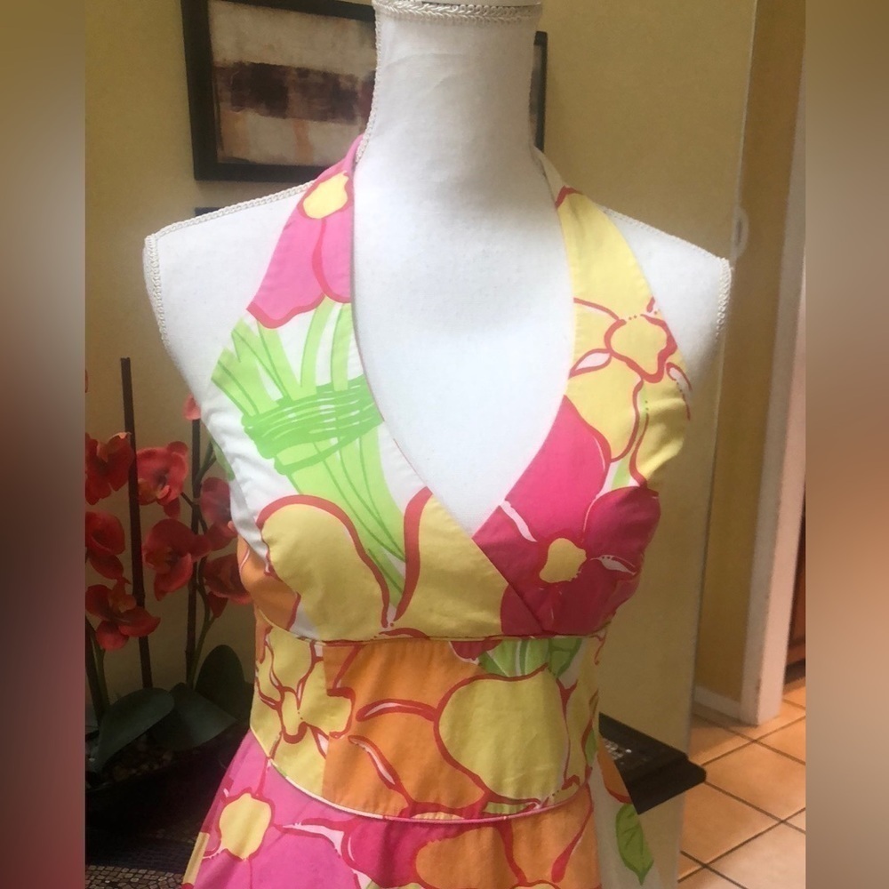 Lilly Pulitzer🚫SOLD🚫White Label Vintage Floral Midi Halter Tie A line Dress - Picture 3 of 15
